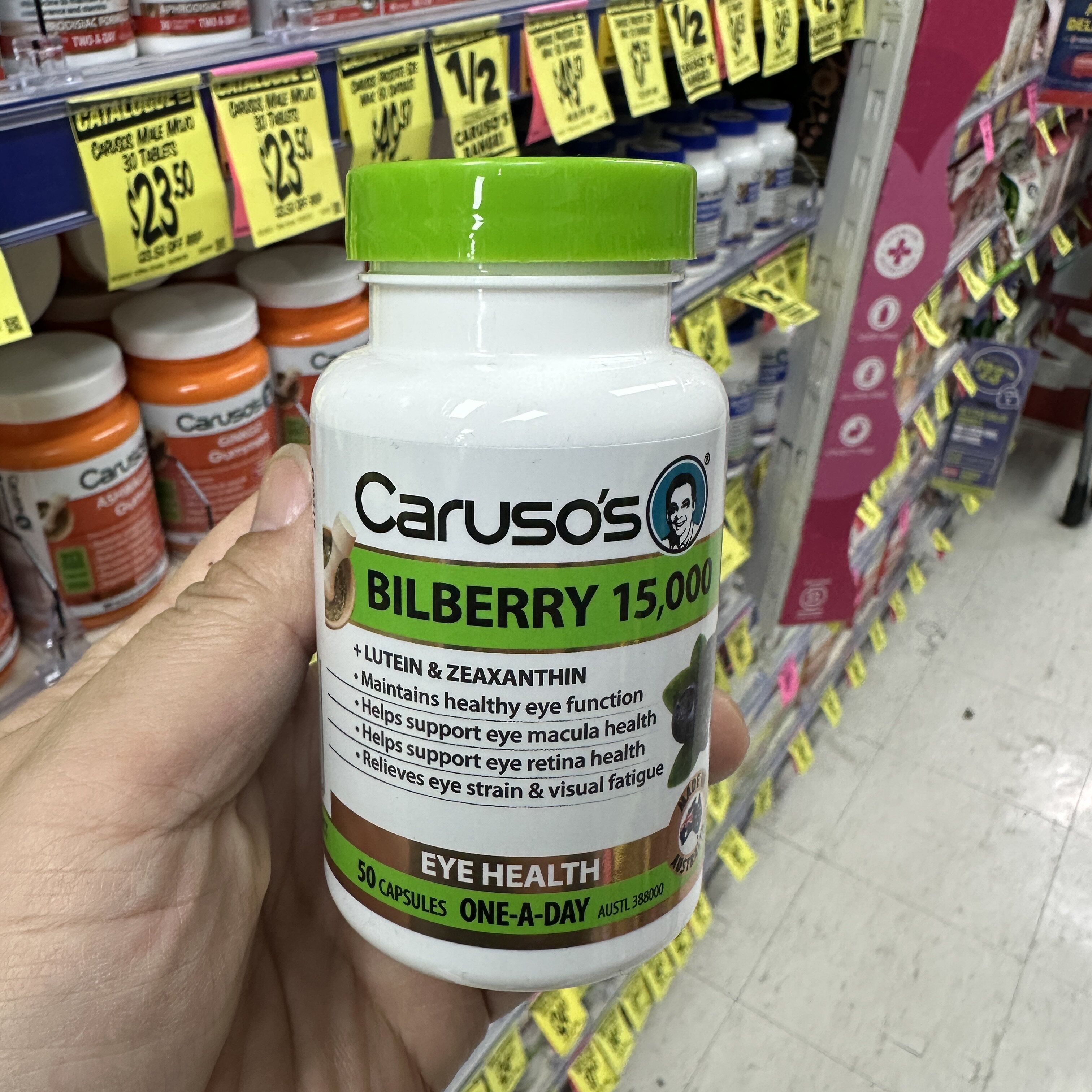 澳洲直邮Carusos叶黄素越橘蓝莓精华胶囊50粒蓝光干眼花青素