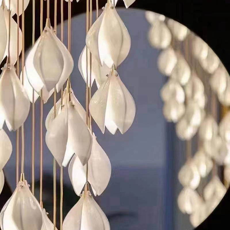 个性陶瓷叶片复式楼大吊灯轻奢别墅中空挑高新中式灯具装饰创意