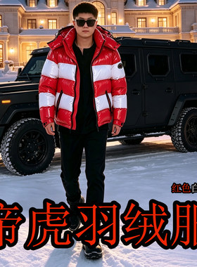 帝虎羽绒服男短款可脱卸帽白鹅绒