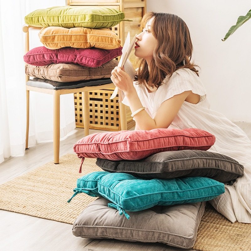 有绑带灯芯绒椅子垫加厚餐椅垫靠垫方形蒲团圆形坐垫榻榻米打坐垫