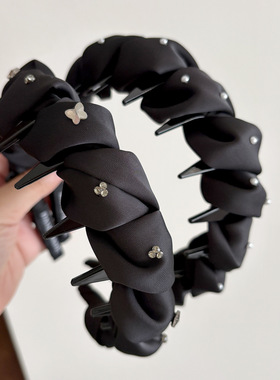 赵LU思同款发箍女早春高颅顶复古法式网红2023年新款黑色头箍发卡