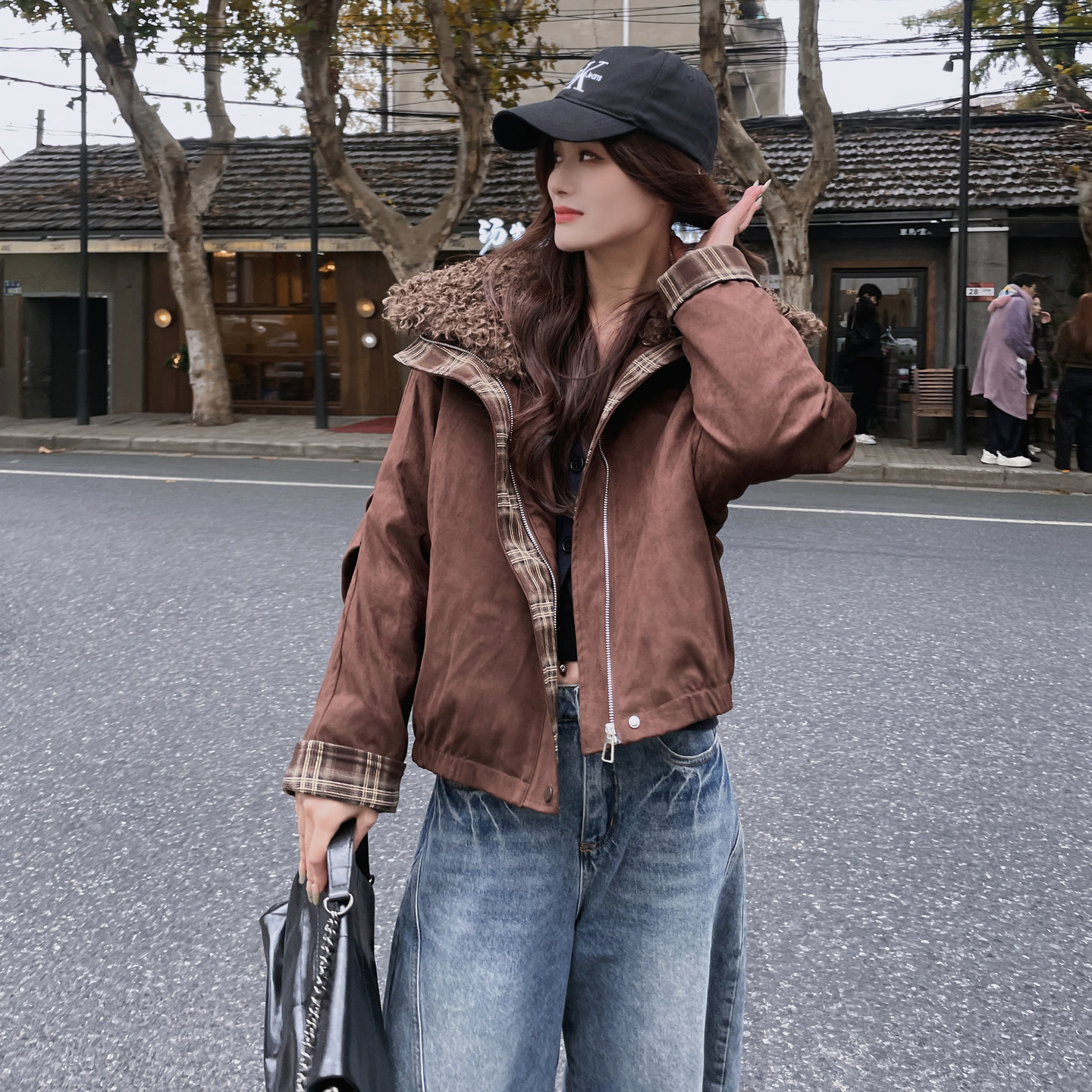 复古格子拼色羽绒服女短款小个子冬季外套8029P255K359,女装羽绒服,浙宝253