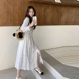 温柔收腰长袖法式显瘦时尚套装辣妈连衣裙碎花度假风碎花气质长袖，女装连衣裙，浙宝253