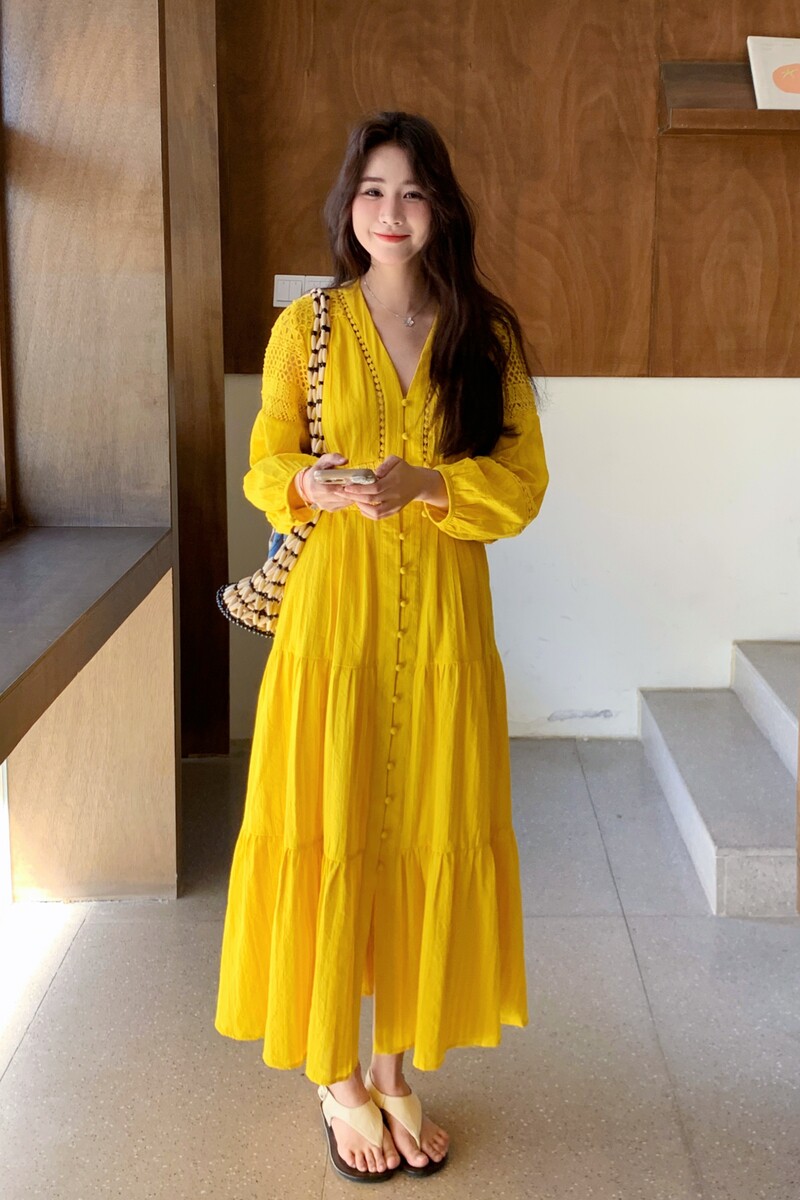 2025夏装新款蕾丝纯色拼接长款连衣裙6777P138K198,女装连衣裙,浙宝253