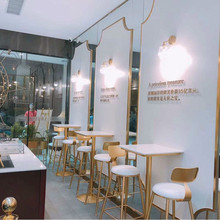 北欧吧台桌椅组合大理石简约吧椅创意奶茶店正方桌酒吧桌高脚桌子