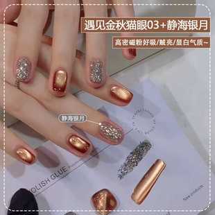 秋冬显白金秋流光猫眼指甲油胶2025年新款 流行爆闪亮片美甲双色装