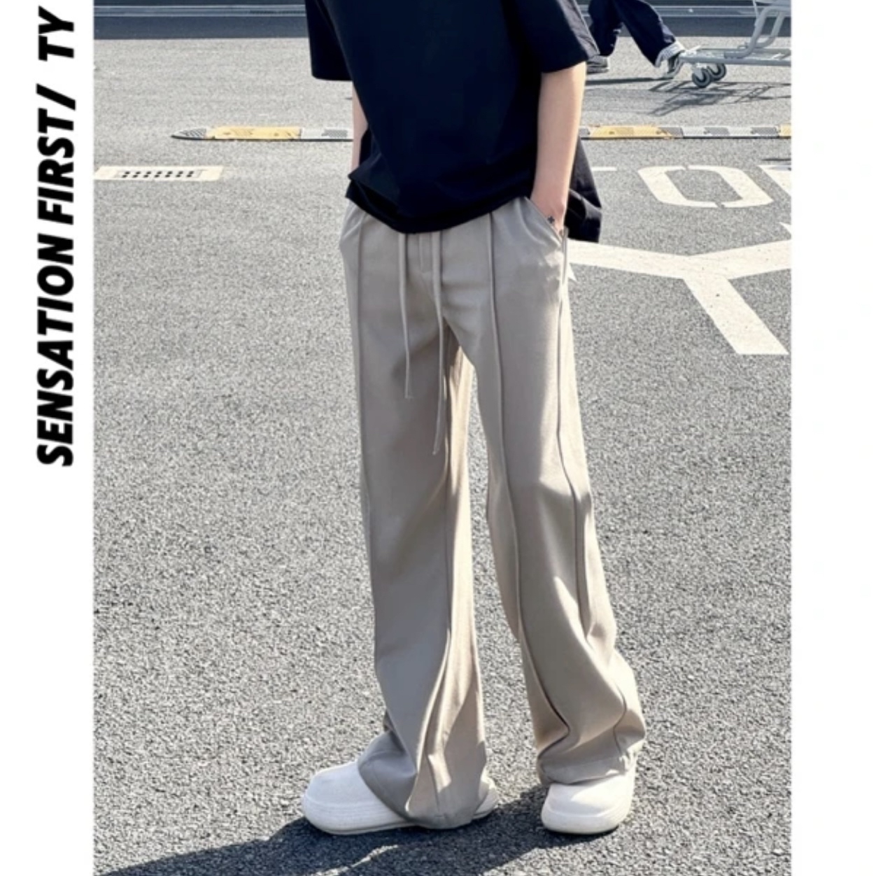 夏季美式复古休闲西裤男潮牌宽松直筒阔腿长裤子高街痞帅西装裤