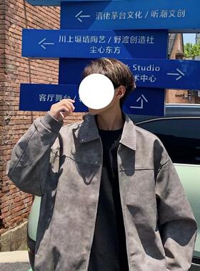 美式复古pu皮衣外套男高街宽松翻领夹克潮牌春秋季高级感休闲外套