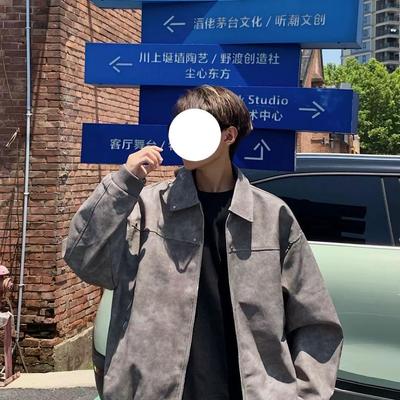 美式复古夹克春秋季宽松pu皮外套