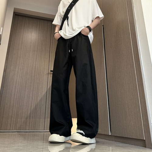 夏季斜切休闲大码宽松直筒长裤子