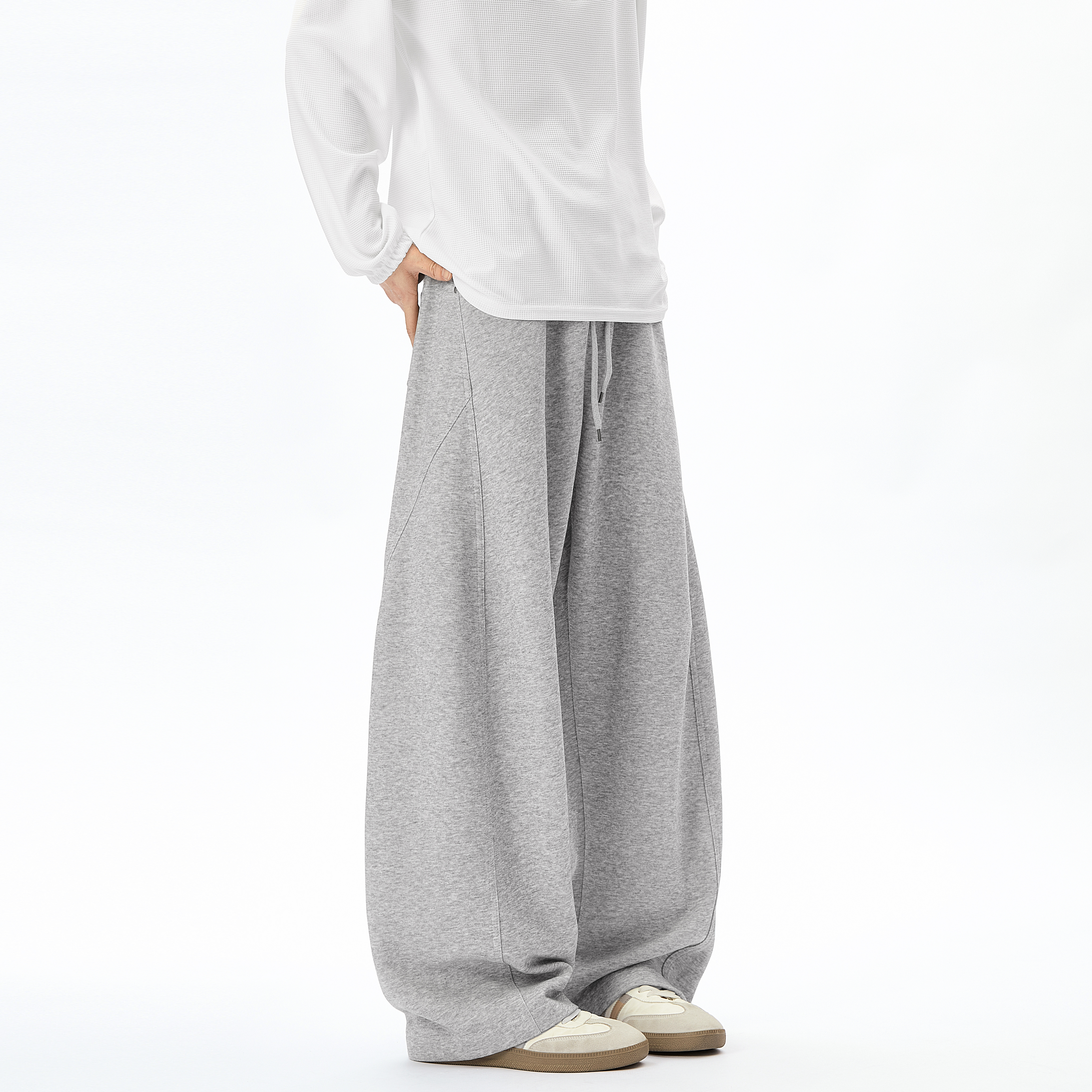 美式斜切灰色运动卫裤