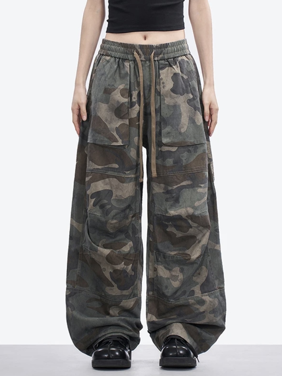 美式迷彩直筒弯刀褶皱伞兵工装裤