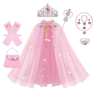 冰雪奇缘爱莎公主披风披纱斗篷皇冠头饰披肩女童装 扮cosplay衣服