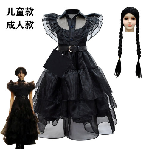 星期三同款黑色校服连衣裙子女童亚当斯一家衣服cos服装儿童礼服