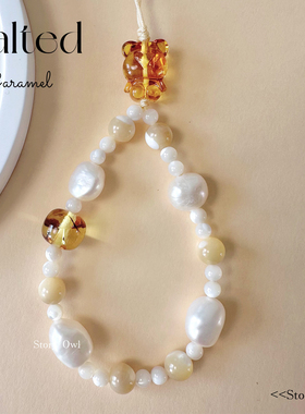 STORY OWL/焦糖海盐/原创天然贝珠巴洛克珍珠耳机挂绳防丢手机链