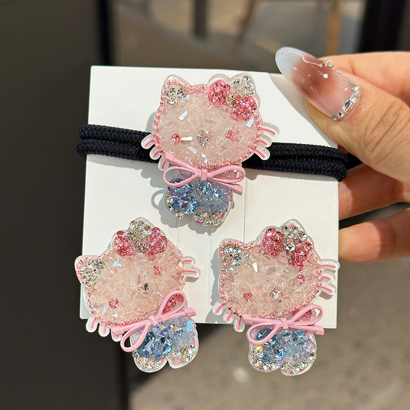 粉色水晶kt猫发夹刘海碎发边夹