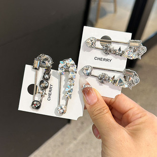 小众发夹甜酷风设计水钻金属鸭嘴夹简约冷淡风别针发夹边夹发饰女