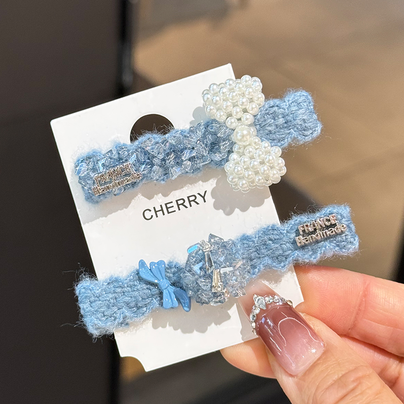 轻奢蝴蝶结发夹高级珍珠刘海夹