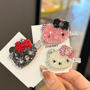 新款卡通可爱HelloKitty发夹少女心刘海夹满钻KT发卡侧边夹鸭嘴夹