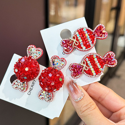 新年满钻红色糖果发夹甜美边夹