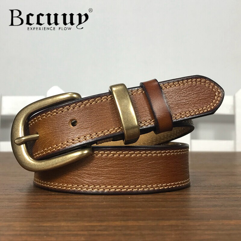 BCCUUY时尚女士针扣皮带配牛仔裤复古牛皮腰带简约百搭真皮裤带
