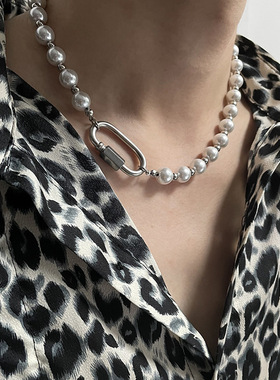 嘻哈潮流高级感重工珍珠钛钢项链