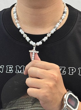反光珠子拼接十字架吊坠项链