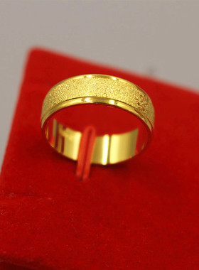 欧币铜镀越南沙金饰品磨砂金戒指情侣指环男女结婚对戒尾戒