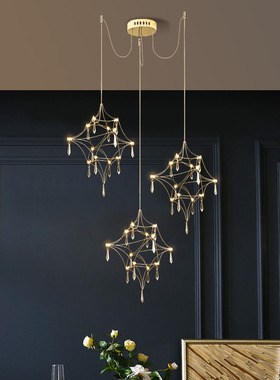 楼梯水晶吊灯后现代设计师款餐厅灯复式楼别墅loft长吊客厅大灯