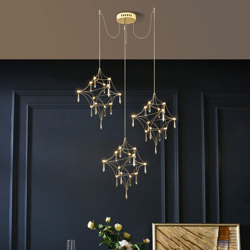 楼梯水晶吊灯后现代设计师款餐厅灯复式楼别墅loft长吊客厅大灯