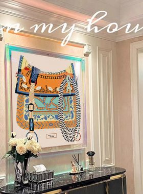 高级感入户正对进门玄关装饰画亚克力丝巾挂画多巴胺橙色艺术壁画