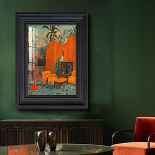 马蒂斯复古法式 饰画高级感南洋壁画 小众艺术挂画孔雀中古风玄关装