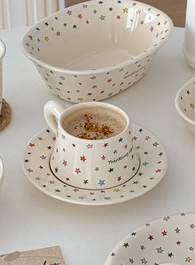 穆尼 韩式ins彩色星星餐具甜品盘早餐碗咖啡杯家用餐具套装礼盒