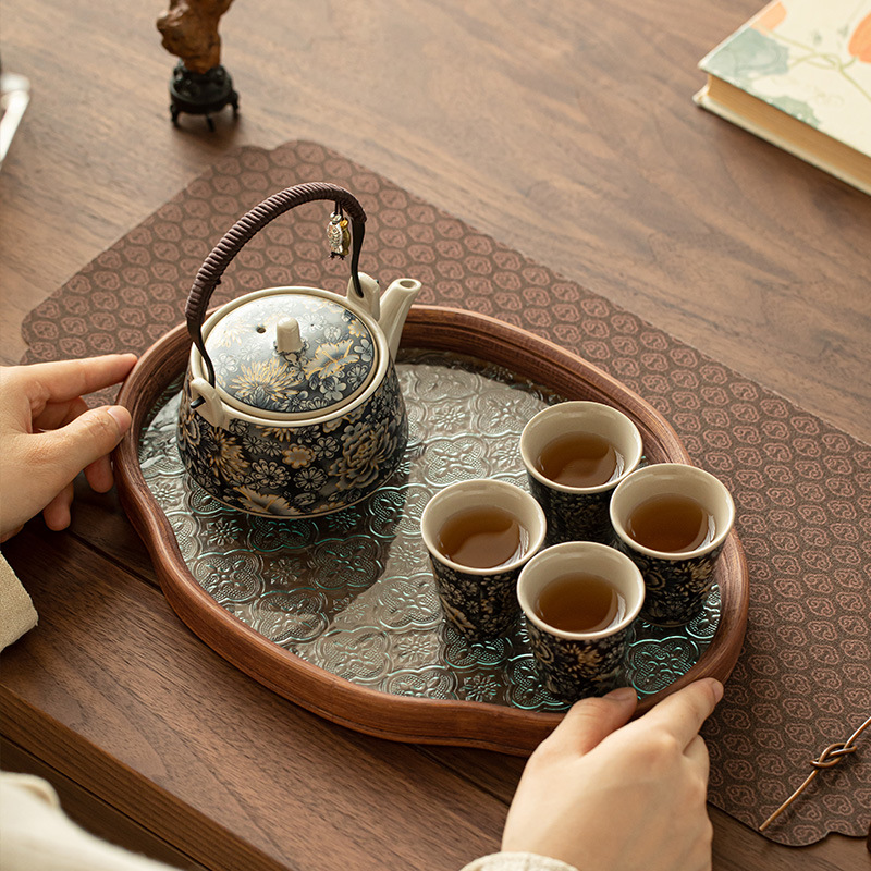 繁花万花茶壶茶杯套装提梁壶品茗杯茶盘托盘复古家用禅意功夫茶具