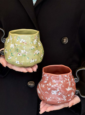 复古手作马克杯创意陶瓷家用喝水杯子小众设计感咖啡杯早餐杯