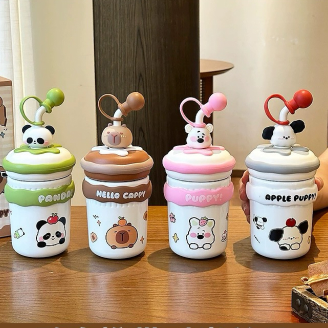 卡皮巴拉马卡龙动物搅拌学生保温杯自带坚固携带方便吸管饮水杯