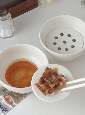 陶瓷火锅沥油碗滤汤碗家用商用自助餐厅酒店餐具创意双层蘸料碗碟