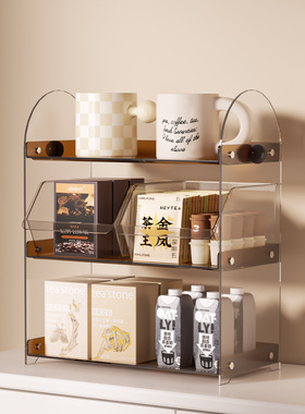 中古风桌面置物架多层茶包架厨房水杯收纳架抽屉式沥水架咖啡杯架