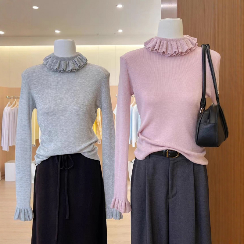 甜美减龄荷叶领双层花边翻领修身