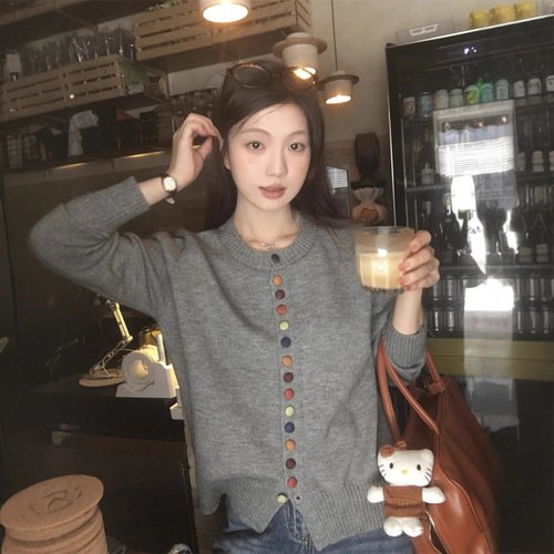 彩色纽扣薄款针织开衫秋季新款韩