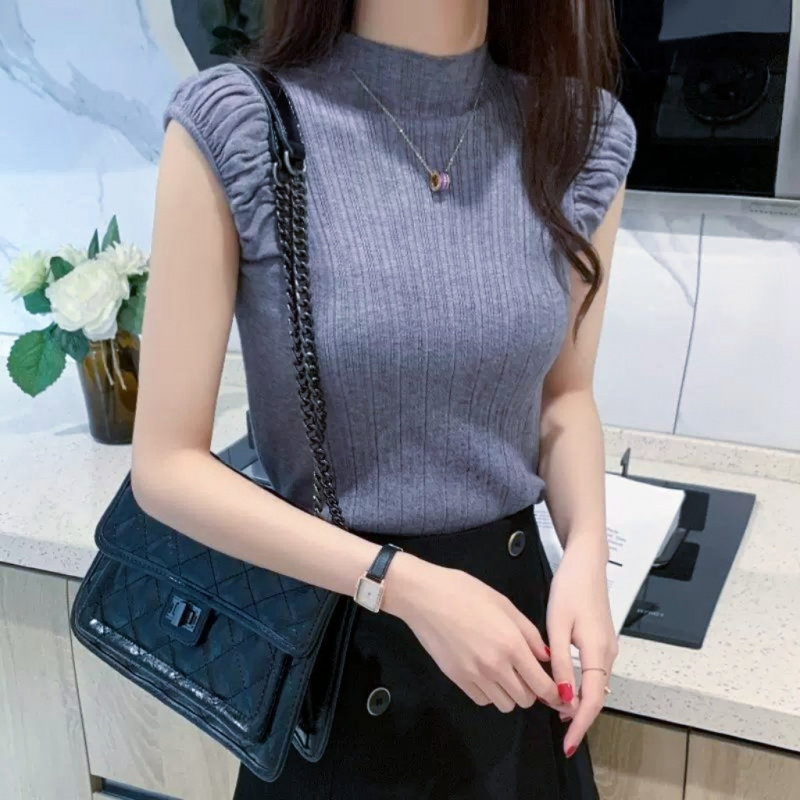 针织背心女2025夏季新款修身半高领套头无袖打底衫百搭韩版上衣女,女装/女士精品,抹胸,淘宝优惠券,粉丝福利购,淘宝优惠卷