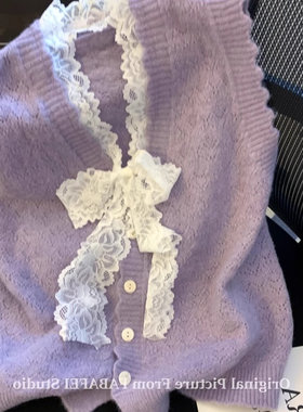 小香风蕾丝蝴蝶结马甲针织衫女款