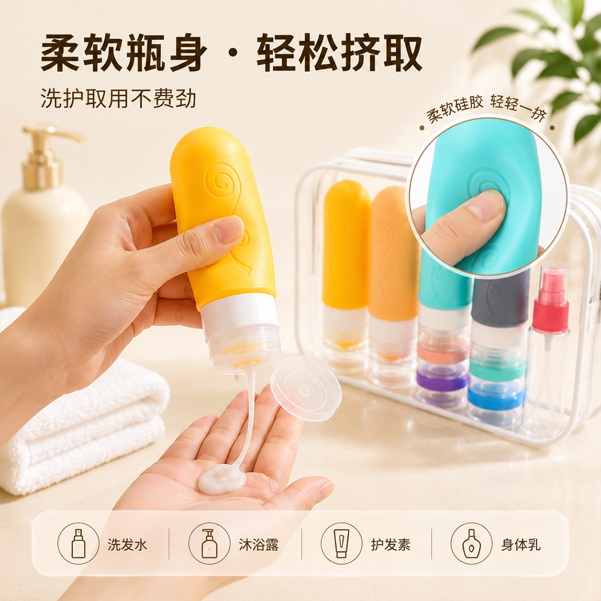 硅胶旅行分装瓶便携出门化妆品套喷瓶/面霜分装瓶