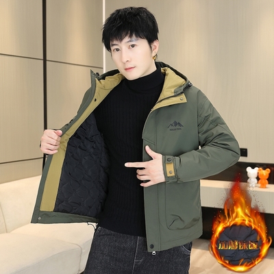 二棉外套男士冲锋衣连帽棉服男款冬季防寒保暖痞帅工装夹克男夹棉