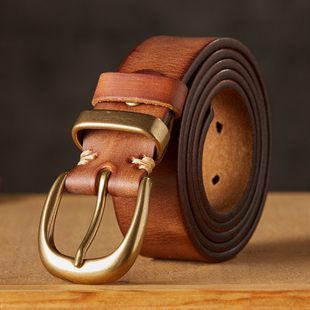 手工皮带男铜扣头层牛皮休闲牛仔裤 带真皮针扣青年男潮流百搭腰带