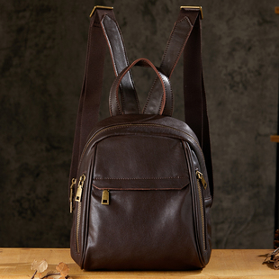 手工真皮双肩包女新款时尚百搭植鞣牛皮小背包女士休闲大容量书包