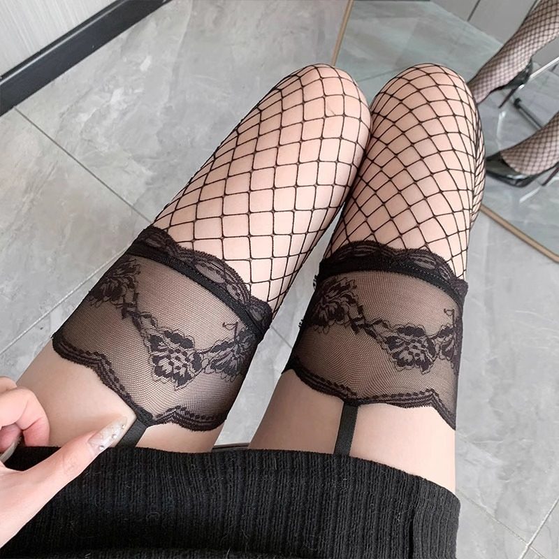 性感蕾丝一体式吊带渔网袜女纯欲红边黑丝薄款情调过膝长筒吊带袜,女士内衣/男士内衣/家居服,连裤袜/打底袜,淘宝优惠券,粉丝福利购,淘宝优惠卷