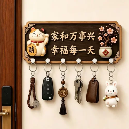 免打孔招财猫门挂钥匙收纳挂钩