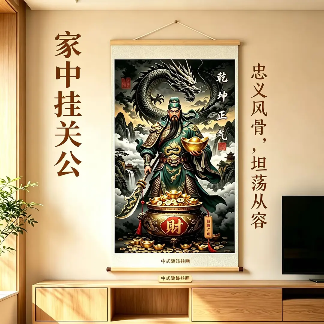 关二爷武财神茶室室内玄关装饰画