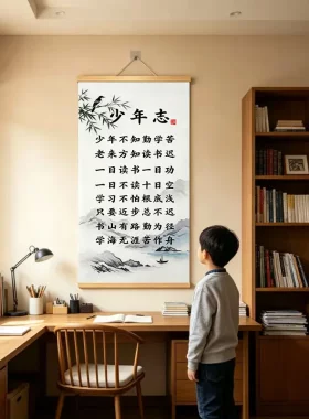 新版少年志励志书法家规实木挂画